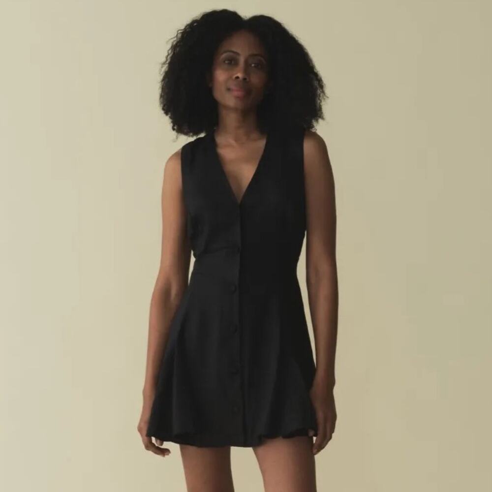 Doen Black Sleeveless Button-Front Mini Dress - Picture 3 of 14